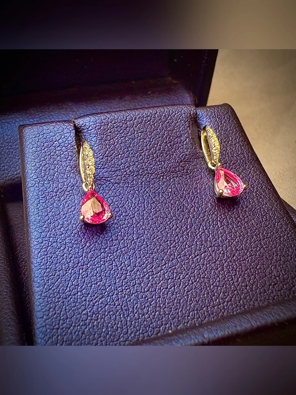 Gem Shopping Network 14K White Gold Pink Sapphire Pear & Diamond Earrings